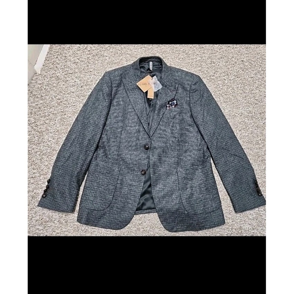 Paul Jones Medium Black Houndstooth Wool Tweed Mens Blazer Jacket Sport Coat